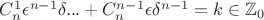 $C_n^1\epsilon^{n-1}\delta\+...+C_n^{n-1}\epsilon\delta^{n-1}=k\in\mathbb Z_0$