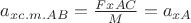 $a_{x c.m. AB} = \tfrac{F{xAC}}{M} = a_{xA}$