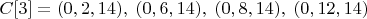 $C[3]=(0,2,14),\;(0,6,14),\;(0,8,14),\;(0,12,14)$