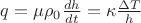 $q = \mu \rho_0 \frac {dh}{dt} = \kappa \frac {\Delta T}{h} $