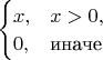 $\begin{cases} x, & x > 0, \\ 0, & \text{иначе} \end{cases}$