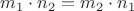 $m_1\cdot n_2=m_2\cdot n_1$