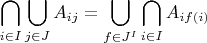 $\displaystyle \bigcap_{i \in I} \bigcup_{ j \in J} A_{ij} = \bigcup_{f \in J^I} \bigcap_{ i \in I} A_{if(i)}$