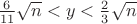 $\frac{6}{11}\sqrt n<y<\frac{2}{3}\sqrt n$