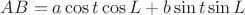 $AB=a\cos t\cos L+b\sin t\sin L$