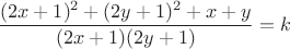 $$\frac{(2x+1)^2+(2y+1)^2+x+y}{(2x+1)(2y+1)}=k$$