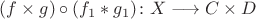 $(f\times g)\circ(f_1\ast g_1)\colon X\longrightarrow C\times D$