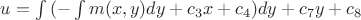 $ u = \int{(-\int{m(x,y)dy} + c_3 x + c_4)dy} + c_7 y + c_8$