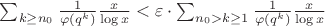 $\sum_{k \ge n_0} \frac1{\varphi(q^k)} \frac x{\log x} < \varepsilon \cdot \sum_{n_0 > k \ge 1} \frac1{\varphi(q^k)} \frac x{\log x}$