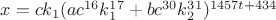 $x=ck_1(ac^{16}k_1^{17}+bc^{30}k_2^{31})^{1457t+434}$