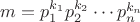 $m=p_1^{k_1} p_2^{k_2} \cdots p_n^{k_n}$