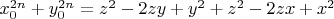 $x_0^{2n}+y_0^{2n}=z^2-2zy+y^2+z^2-2zx+x^2$