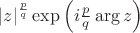 $|z|^\frac pq \exp{\left(i\frac pq \arg{z}\right)}$ $|z|^\frac pq \exp{\left(i\frac pq \arg{z}\right)}$
