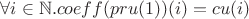 $\forall i\in\mathbb{N}. coeff(pru(1))(i) = cu(i)$