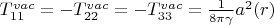 $T_{11}^{vac}=-T_{22}^{vac}=-T_{33}^{vac}=\frac{1}{8\pi \gamma }a^2(r) 
$