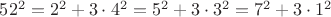 $52^2=2^2+3\cdot 4^2=5^2+3\cdot 3^2=7^2+3\cdot 1^2$