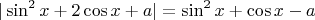 $$ |\sin^2 x + 2 \cos x + a| = \sin^2 x + \cos x - a $$