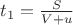 $t_{1}=\frac{S}{V+u}$