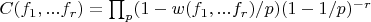 $C(f_1,...f_r)=\prod_{p} (1-w(f_1,...f_{r})/p) (1-1/p)^{-r}$