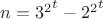$ n = {3^2}^t - {2^2}^t  $