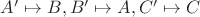 $A'\mapsto B, B'\mapsto A, C'\mapsto C$
