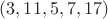 $(3, 11, 5, 7, 17)$