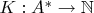 $K:A^*\to \mathbb{N}$