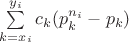 $\sum\limits_{k=x_i}^{y_i} c_k(p_k^{n_i} - p_k)$