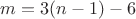 $m=3(n-1)-6$