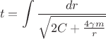 $$t = \int{\frac{dr}{ \sqrt{2C + \frac{4\gamma m}{r}}}}$$