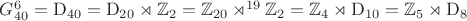$G_{40}^6=\mathrm{D}_{40}=\mathrm{D}_{20}\rtimes\mathbb{Z}_2=\mathbb{Z}_{20}\rtimes^{19}\mathbb{Z}_2=\mathbb{Z}_4\rtimes\mathrm{D}_{10}=\mathbb{Z}_5\rtimes\mathrm{D}_8$