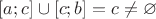 $[a;c]\cup [c;b] = c\ne \varnothing$