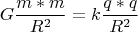 $$G\frac{m*m}{R^2}=k\frac{q*q}{R^2}$$
