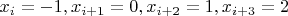 $x_{i} = -1, x_{i+1} = 0, x_{i+2} = 1, x_{i+3} = 2$
