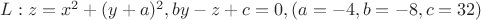 $L: z=x^2+(y+a)^2 ,  by-z+c=0  ,(a=-4,b=-8,c=32)$