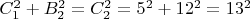 $C_1^2 + B_2^2 = C_2^2 = 5^2 + 12^2 = 13^2$