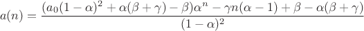 $$a(n)=\frac{(a_0(1-\alpha)^2+\alpha(\beta+\gamma)-\beta)\alpha^n-\gamma n (\alpha-1)+\beta-\alpha(\beta+\gamma)}{(1-\alpha)^2}$$