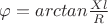 $\varphi=arctan\frac {Xl} {R}$