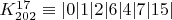 $ K_{202}^{17} \equiv |0|1|2|6|4|7|15|$
