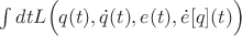 $\int dt L\Bigl(q(t),\dot{q}(t),e(t),\dot{e}[q](t)\Bigr)$