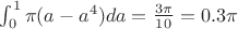 $\int_0^1 \pi(a-a^4) da = \frac{3\pi}{10} = 0.3 \pi$