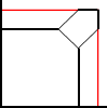 $\begin{picture}(55,55) \color{red} \linethickness{0.5} \put(50,0){\line(0,1){50}} \put(0,50){\line(1,0){50}} \color{black} \linethickness{1} \put(0,0){\line(0,1){55}} \put(0,0){\line(1,0){55}} \put(40,0){\line(0,1){30}} \put(0,40){\line(1,0){30}} \put(40,30){\line(-1,1){10}} \put(40,30){\line(1,1){10}} \put(30,40){\line(1,1){10}} \put(40,50){\line(1,0){10}} \put(50,40){\line(0,1){10}} \end{picture}$