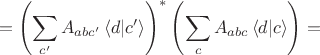 $$=\left( \sum_{c'}A_{abc'}\,\langle d|c'\rangle\right )^*\left(\sum_c A_{abc}\,\langle d|c\rangle\right)=$$