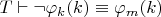 $T\vdash\neg \varphi_k(k) \equiv \varphi_m(k)$