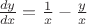 $\frac{dy}{dx}=\frac{1}{x}-\frac{y}{x}$