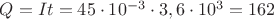 $Q=It=45\cdot 10^{-3}\cdot 3,6\cdot 10^3=162$