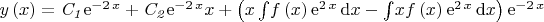 $ y \left( x \right) ={\it C_1}{{\rm e}^{-2\,x}}+{\it C_2}{{\rm e}^{-2\,x}}x  
 +  \left( x\int \!f \left( x \right) {{\rm e}^{2\,x}}\,{\rm d}x             
-\int \!xf \left( x \right) {{\rm e}^{2\,x}}\,{\rm d}x \right) {             
 {\rm e}^{-2\,x}}                                                            $