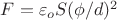 $F=\varepsilon_o S(\phi /d)^2$ $F=\varepsilon_o S(\phi /d)^2$