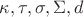 $\kappa, \tau, \sigma, \Sigma, d$