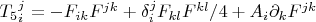 $T_5{}_i^j=-F_{ik}F^{jk}+\delta_i^jF_{kl}F^{kl}/4+A_i\partial_kF^{jk}$